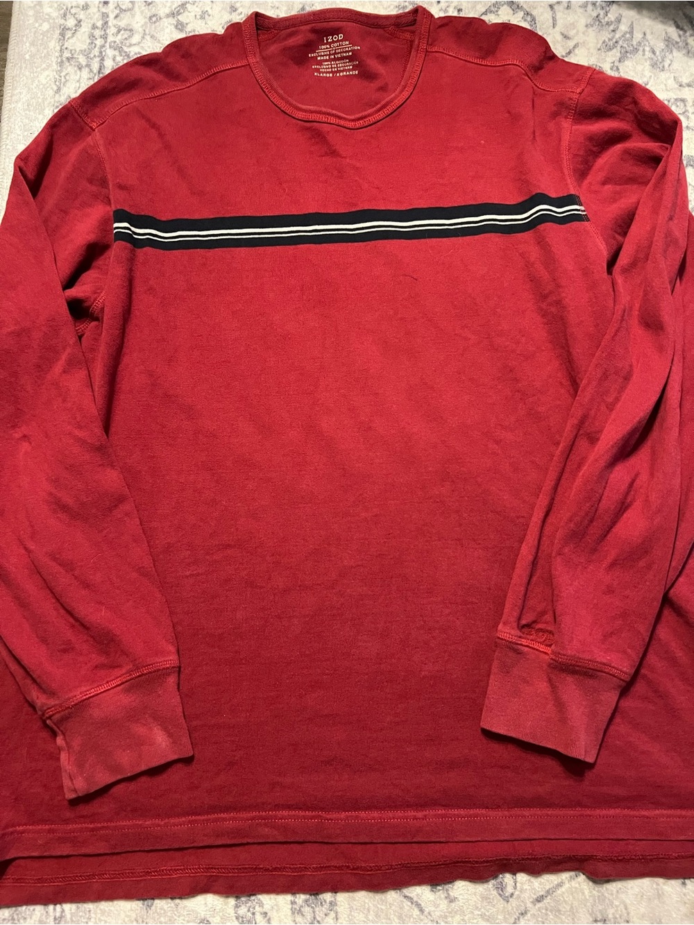 Izod Red Long-Sleeve Crewneck with Black and White Chest Stripe